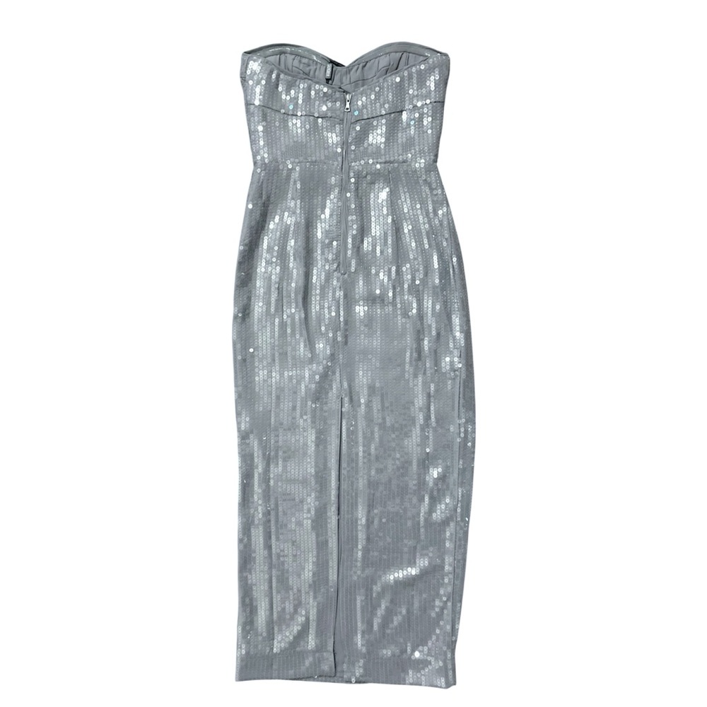 BARDOT NWT Cerise Sequin Strapless Midi Dress *Dove Grey 2 - Picture 7 of 16